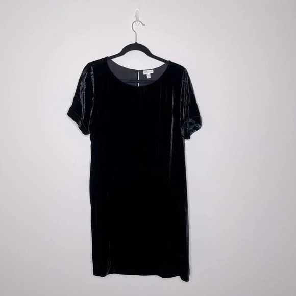 Garnet Hill Easy Velvet Dress in Black Silk Blend old money minimalist pockets - Picture 2 of 11